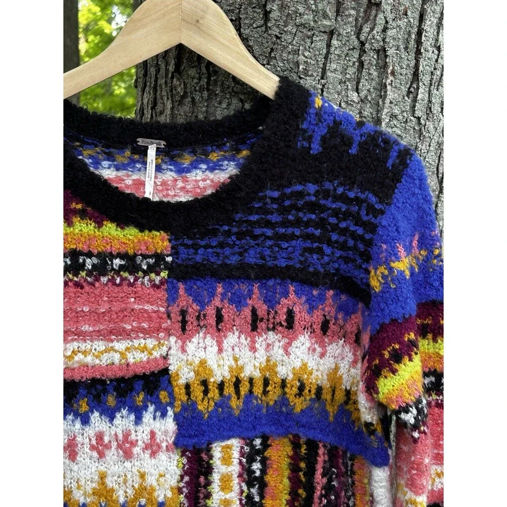 Free People Best Day Ever Alpaca Sweater Size Small Colorful Knit Long Sleeve